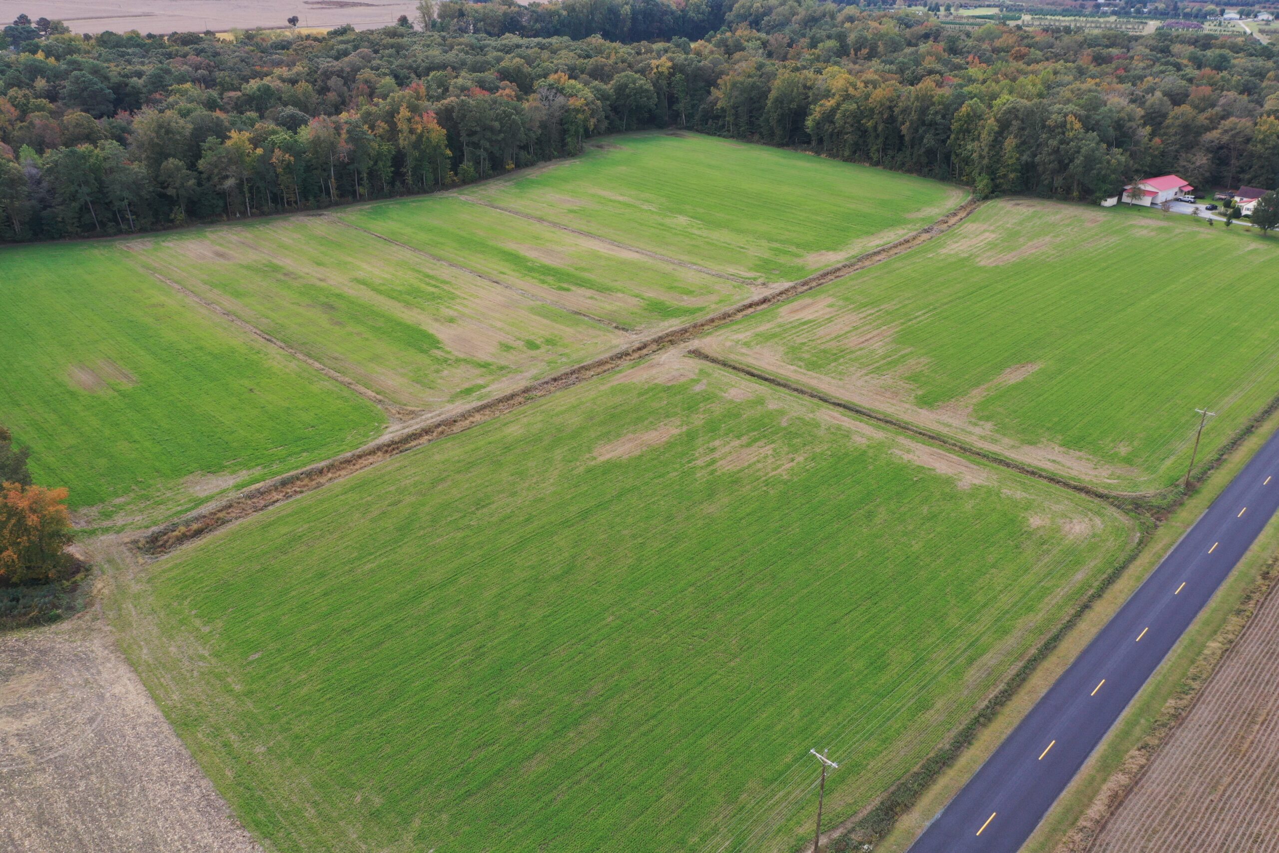 Bonnie Acres farm fields from above