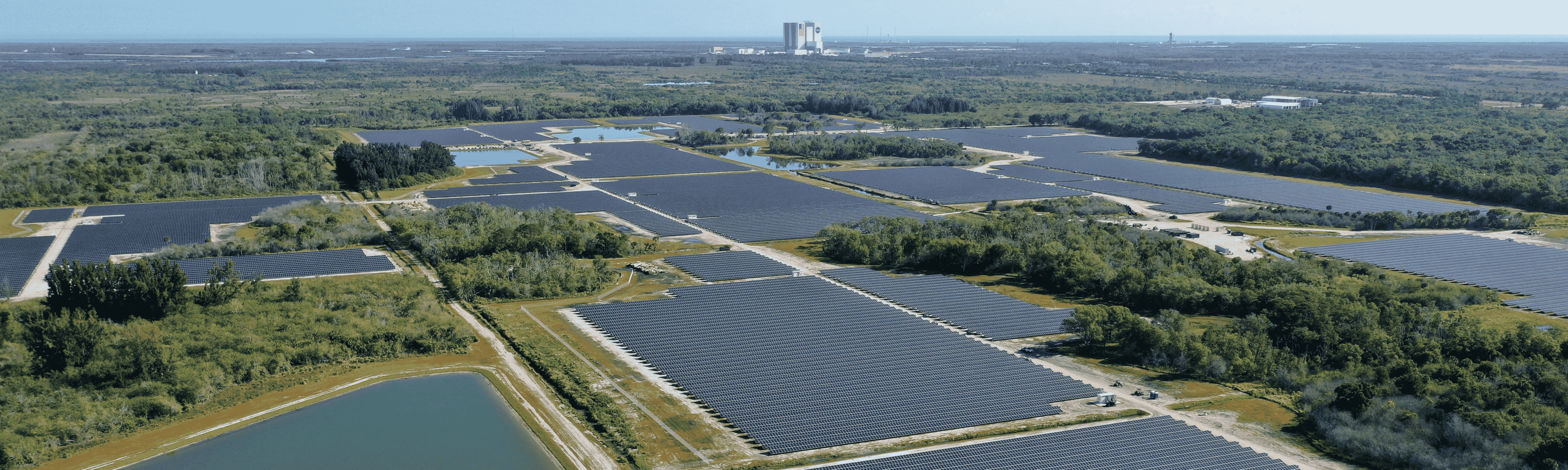 landscape aerial photo of a large solar farm in florida